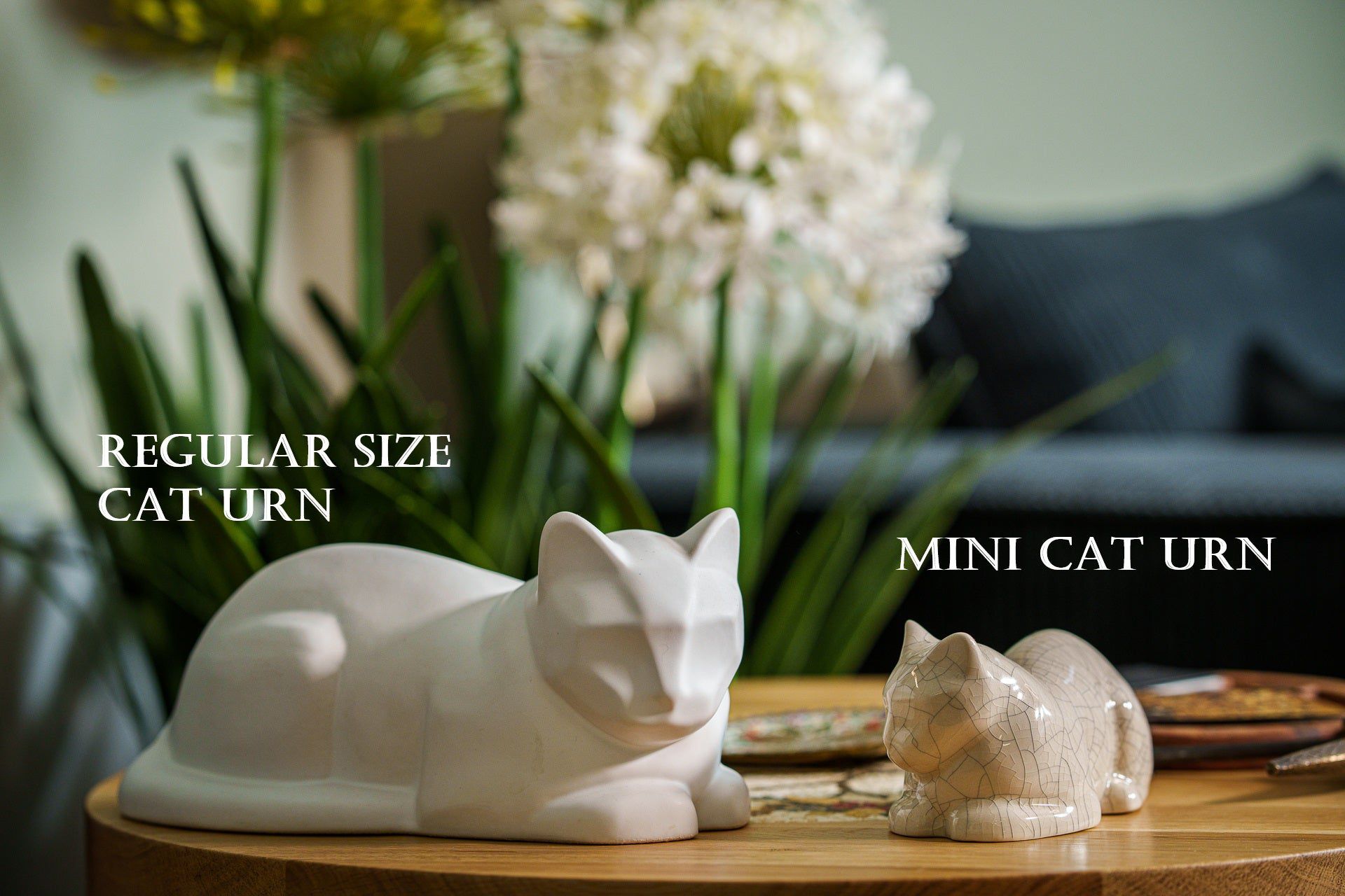 Mini Laying Cat Cremation Urn - Pearly White | Ceramic - Pulvis Art Urns
