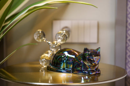 Mini Laying Cat Cremation Urn - Rainbow Black | Ceramic Pet Urn - Pulvis Art Urns