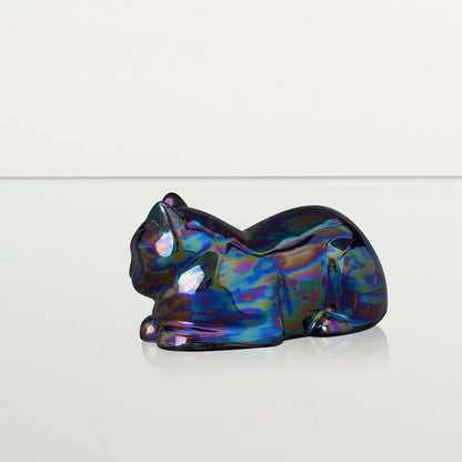 Mini Laying Cat Cremation Urn - Rainbow Black | Ceramic Pet Urn - Pulvis Art Urns