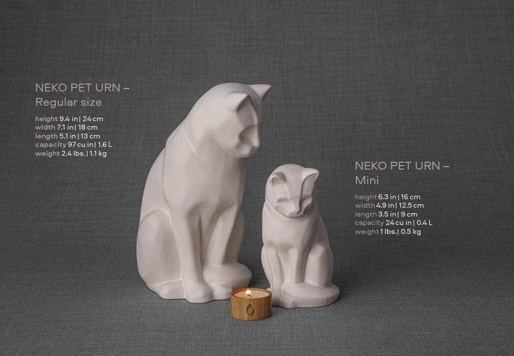 Mini Pet Urn for Ashes Neko - Pearly White | Handmade | Ceramic Cat Urn - Pulvis Art Urns
