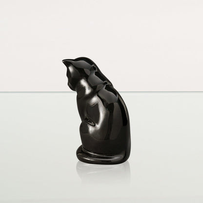 Mini Pet Urn for Ashes Neko - Lamp Black | Handmade | Ceramic Cat Urn - Pulvis Art Urns