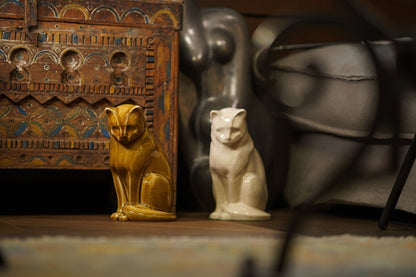 Neko Pet Urn for Ashes - Beige Grey | Ceramic | Handmade Cat Urn - Pulvis Art Urns