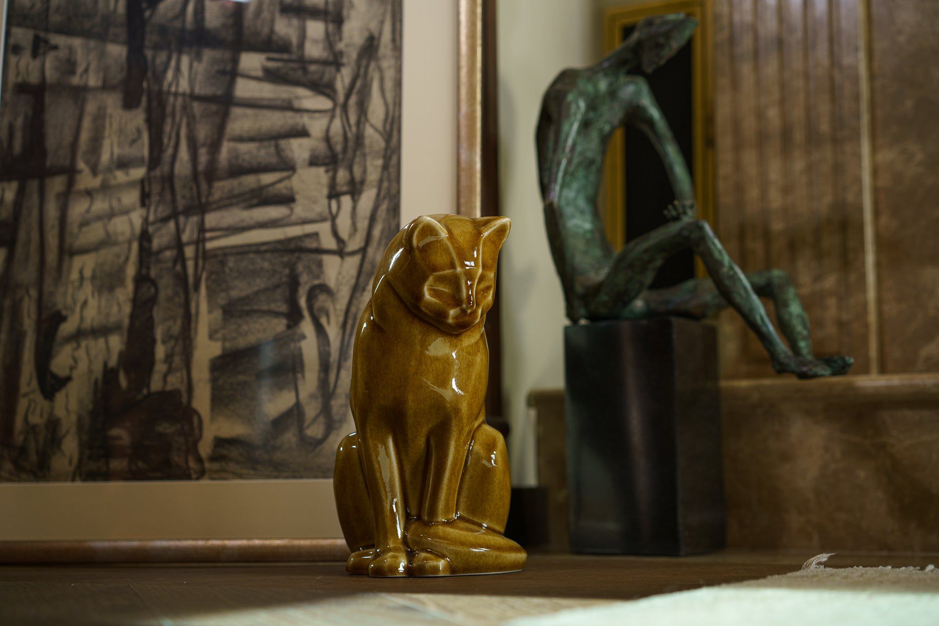 Neko Pet Urn for Ashes - Dark Sand | Ceramic | Handmade Cat Urn - Pulvis Art Urns