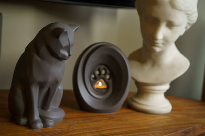 Neko Pet Urn for Ashes - Gray Matte | Ceramic | Handmade Cat Urn - Pulvis Art Urns