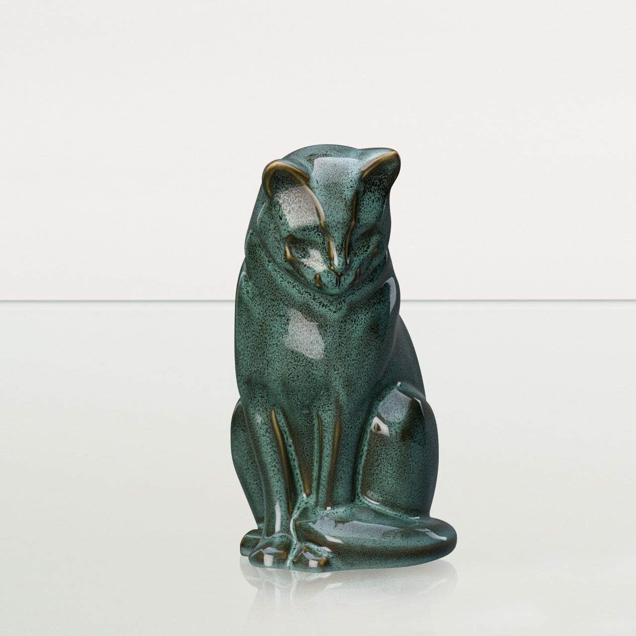 Neko Pet Urn for Ashes - Oily Green Melange | Ceramic | Handmade Cat Urn - Pulvis Art Urns
