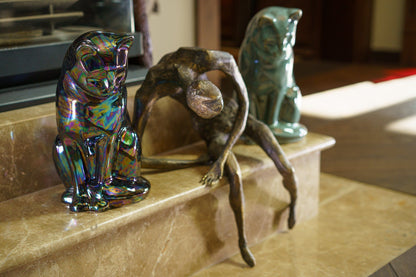 Neko Pet Urn for Ashes - Rainbow Black | Ceramic | Handmade Cat Urn - Pulvis Art Urns