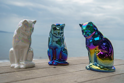 Neko Pet Urn for Ashes - Rainbow Chrome | Ceramic | Handmade - Pulvis Art Urns