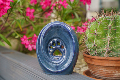 Paw Pet Urn for Ashes - Blue Melange | Ceramic | Handmade - Pulvis Art Urns