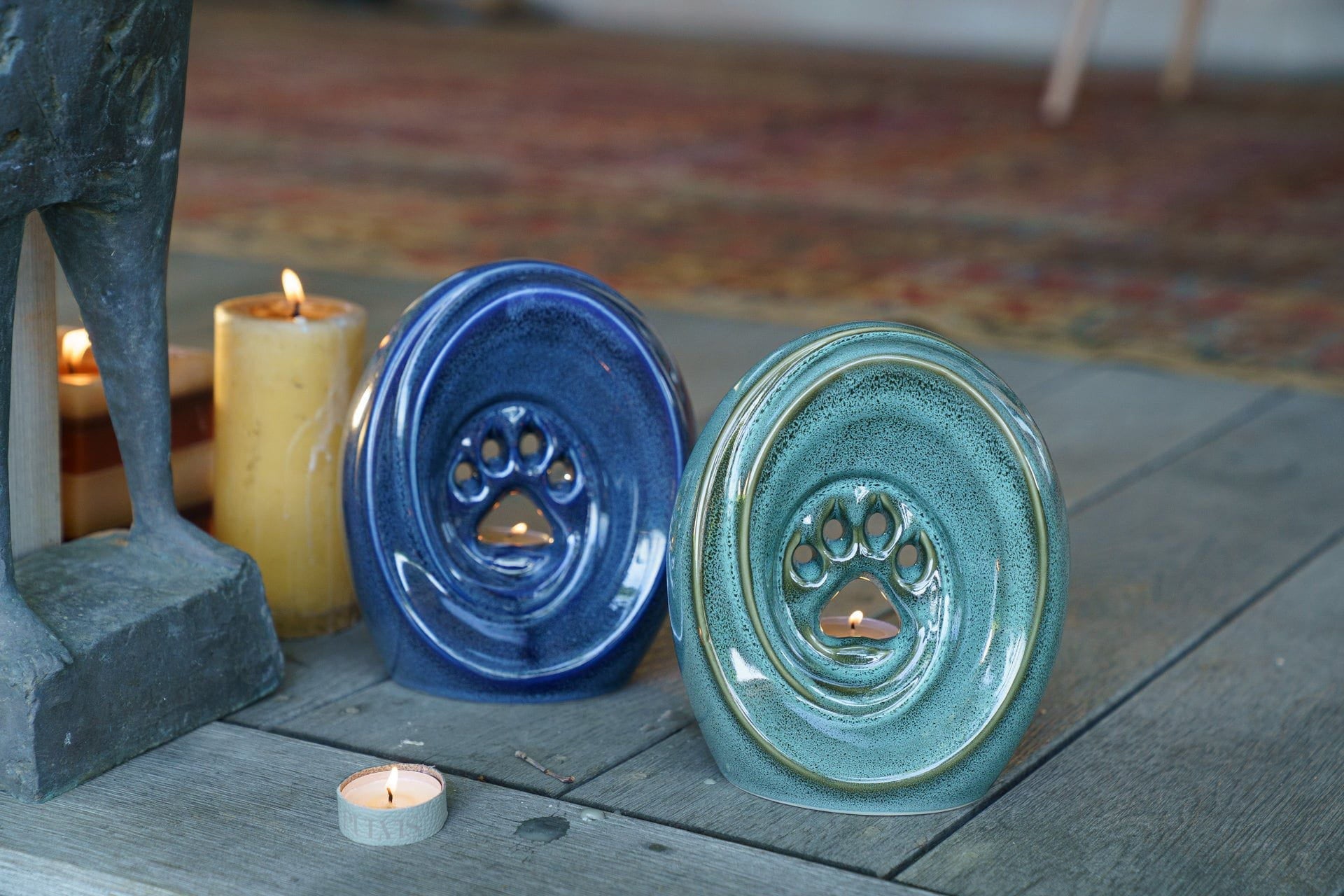 Paw Pet Urn for Ashes - Blue Melange | Ceramic | Handmade - Pulvis Art Urns