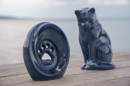 Paw Pet Urn for Ashes - Blue Melange | Ceramic | Handmade - Pulvis Art Urns