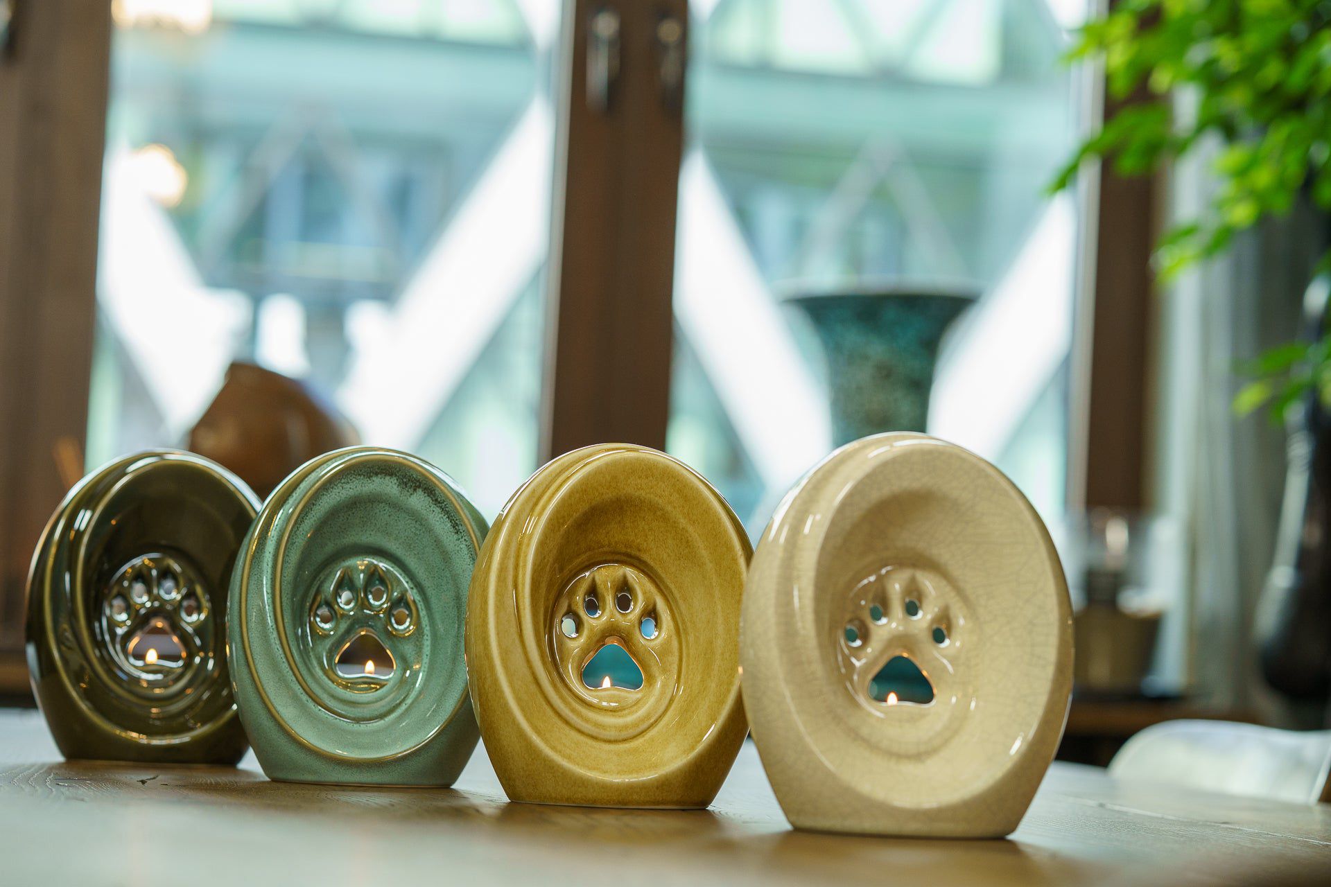 Paw Pet Urn for Ashes - Oily Green | Ceramic | Handmade Pet Urn - Pulvis Art Urns