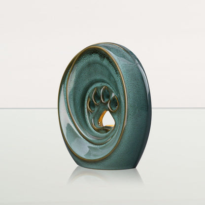 Paw Pet Urn for Ashes - Oily Green Melange | Ceramic | Handmade Pet Urn - Pulvis Art Urns
