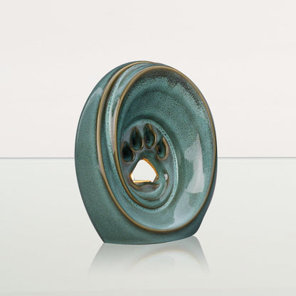 Paw Pet Urn for Ashes - Oily Green Melange | Ceramic | Handmade Pet Urn - Pulvis Art Urns