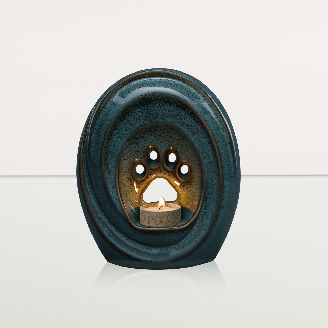 Paw Pet Urn for Ashes - Oily Green Melange | Ceramic | Handmade Pet Urn - Pulvis Art Urns