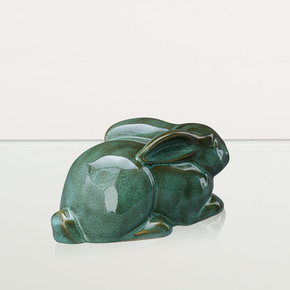 Rabbit Urn For Ashes - Oily Green Melange | Ceramic Bunny Urn - Pulvis Art Urns