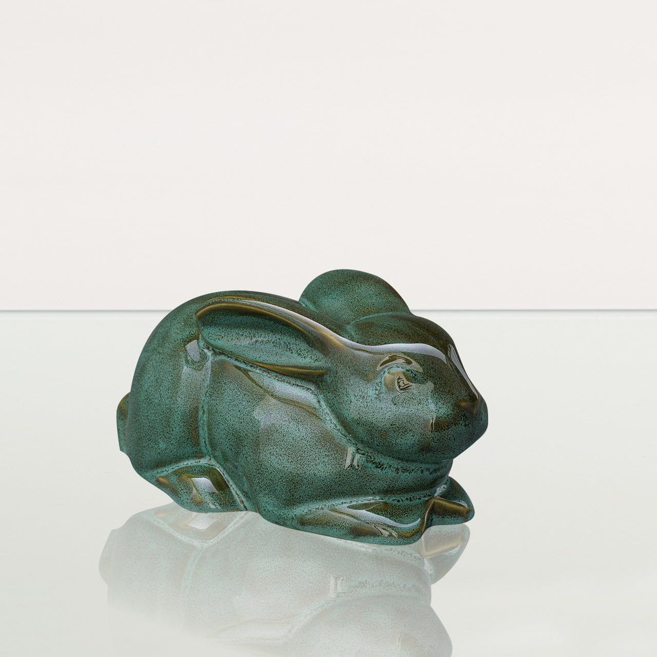 Rabbit Urn For Ashes - Oily Green Melange | Ceramic Bunny Urn - Pulvis Art Urns