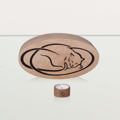 Resting Cat Cremation Urn - Plywood | Handmade - Pulvis Art Urns