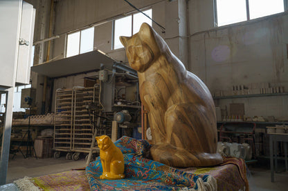 Wooden Cat Statue Memorial "Neko" - Genuine Walnut - Pulvis Art Urns