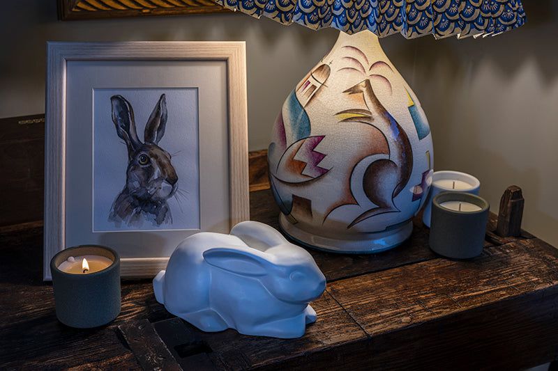 Bunny Memorial Bundle - 4 Pieces - Portrait | Urn | Nameplate Holder | Scented Candle - Pulvis Art Urns